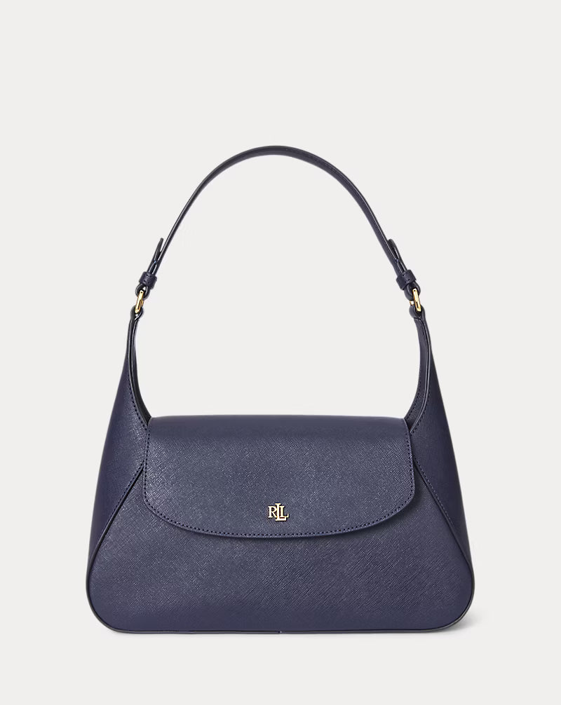 Borsa media blu a spalla in pelle