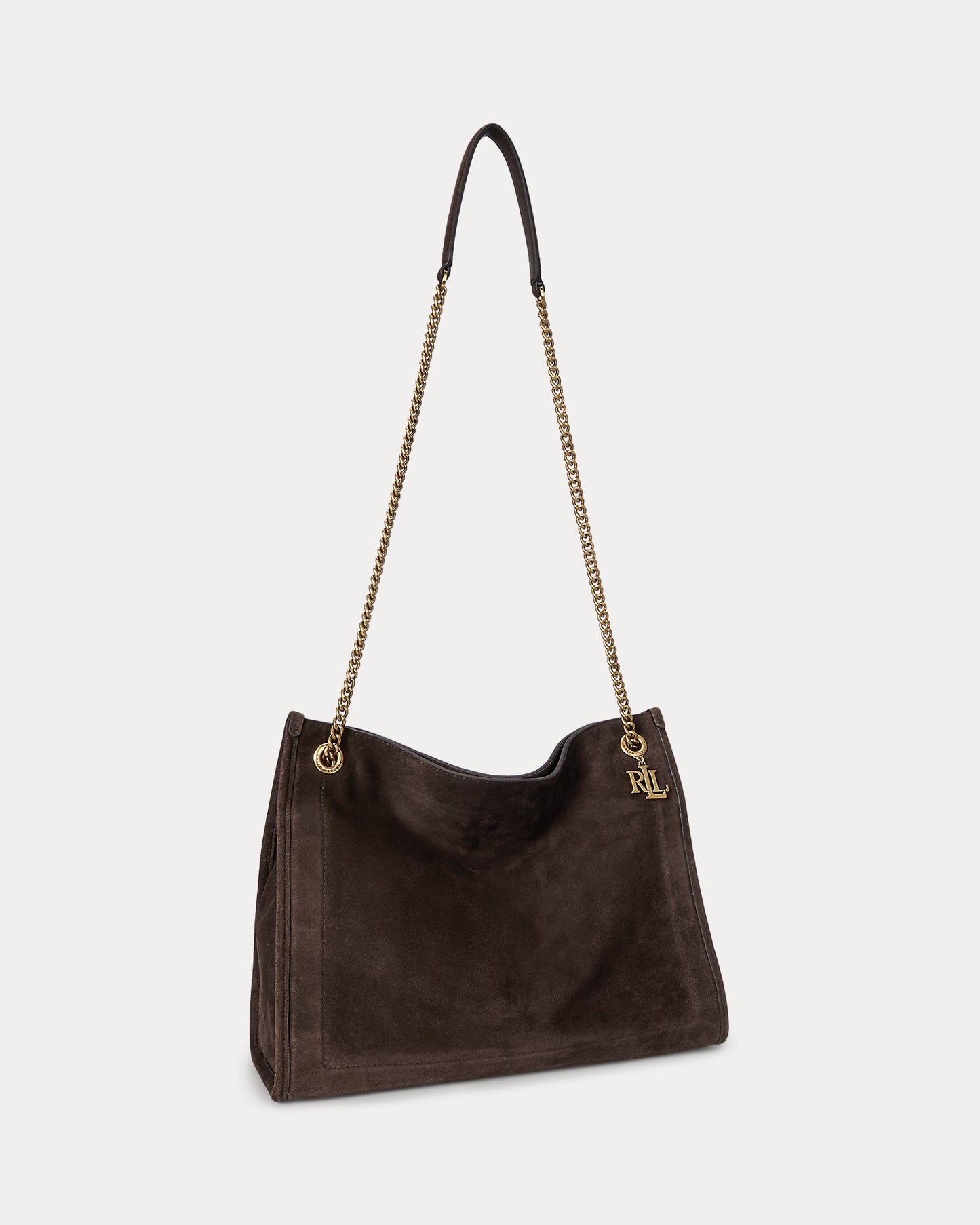 Borsa tote marrone grande in pelle scamosciata