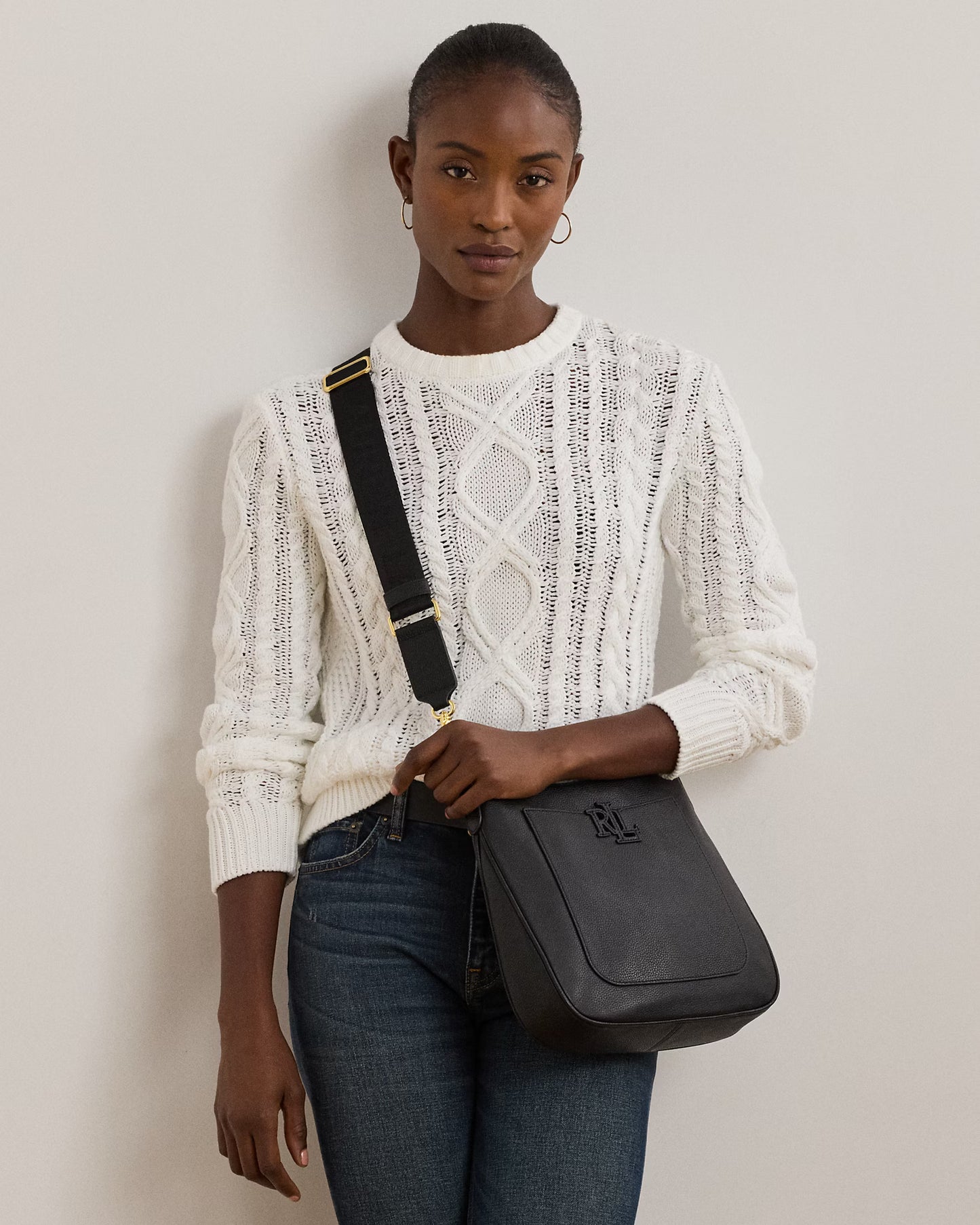 Borsa a tracolla in pelle martellata grande