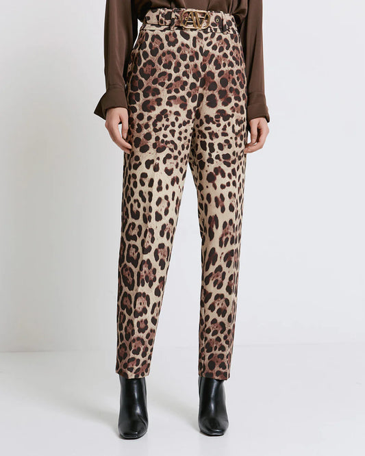 Pantaloni a Gamba Dritta con Stampa Leopardo