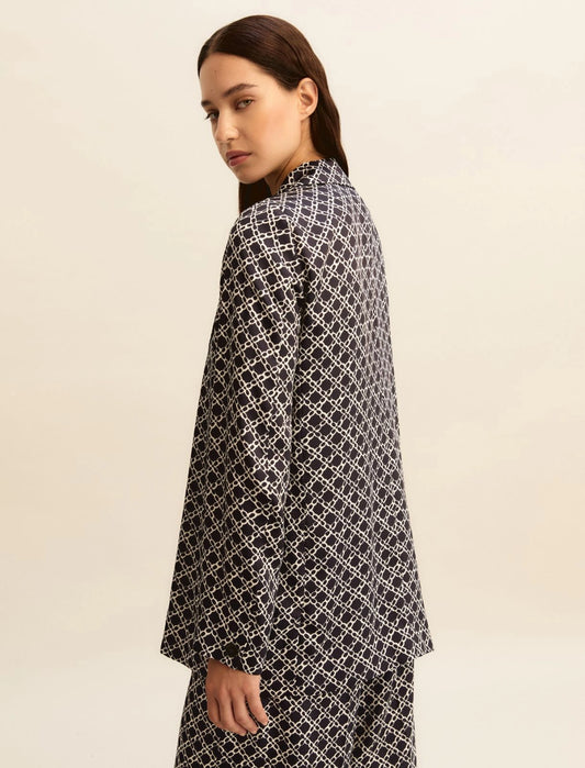 Blue and White Printed Twill Jacket and Blouse