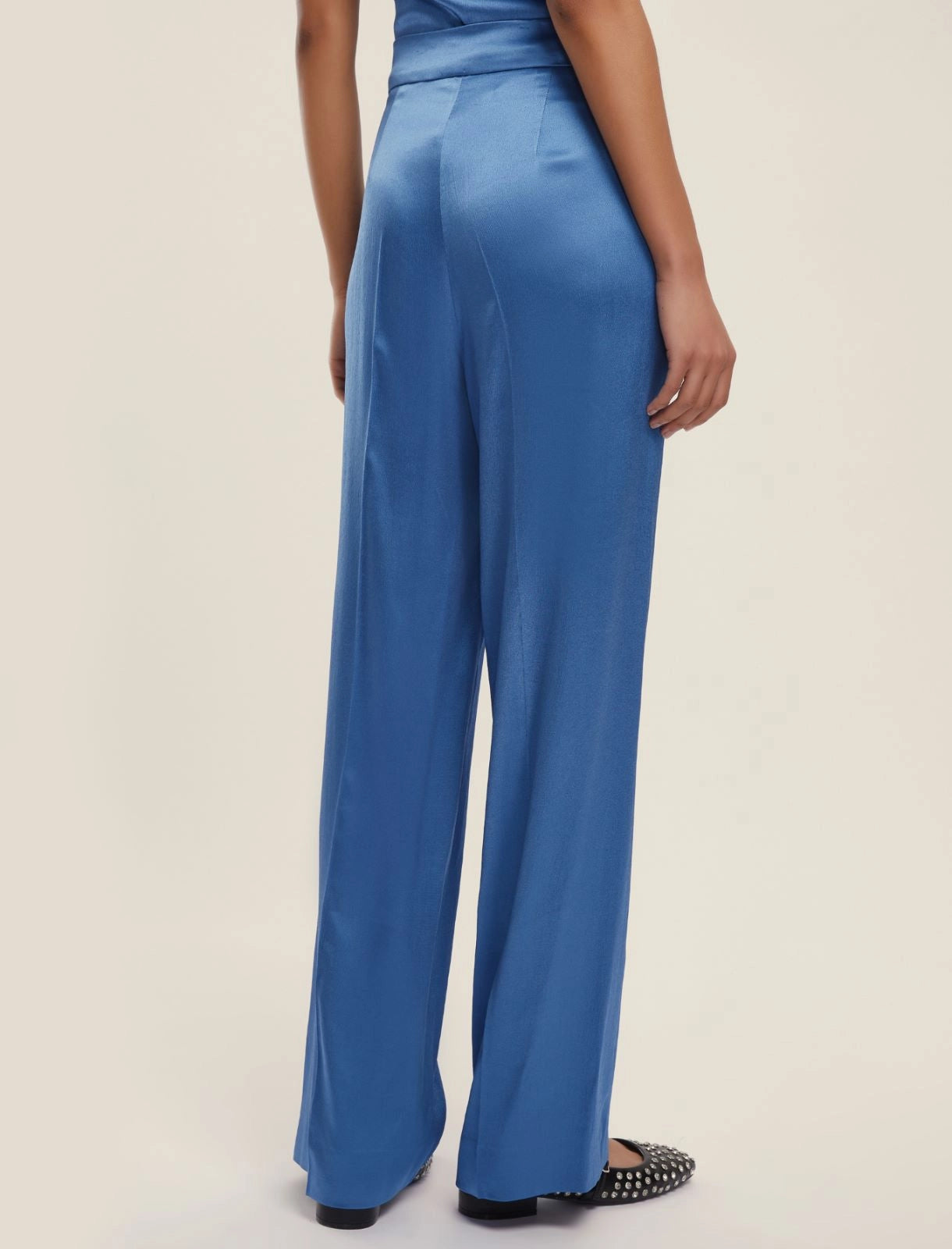 Tailleur pantalone in raso azzurro - 2 pezzi - Giacca e pantalone