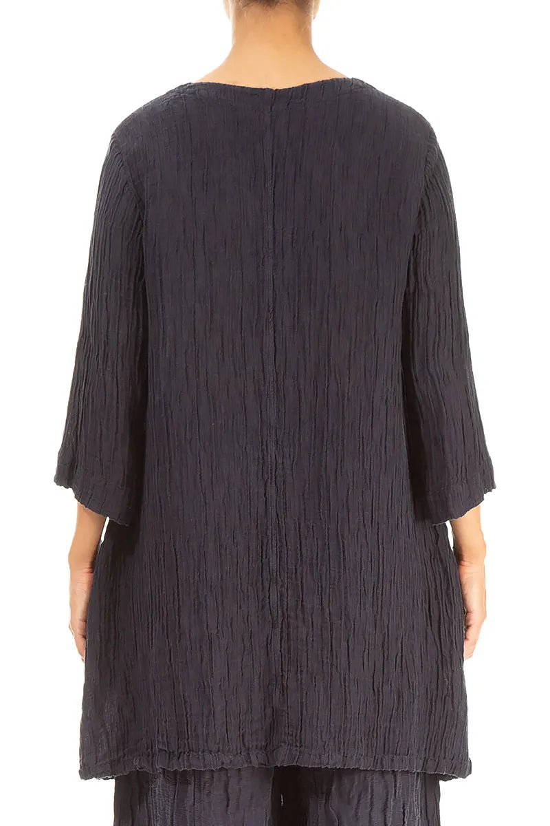 Blusa a Tunica in Misto Seta stropicciata Blu Grafite