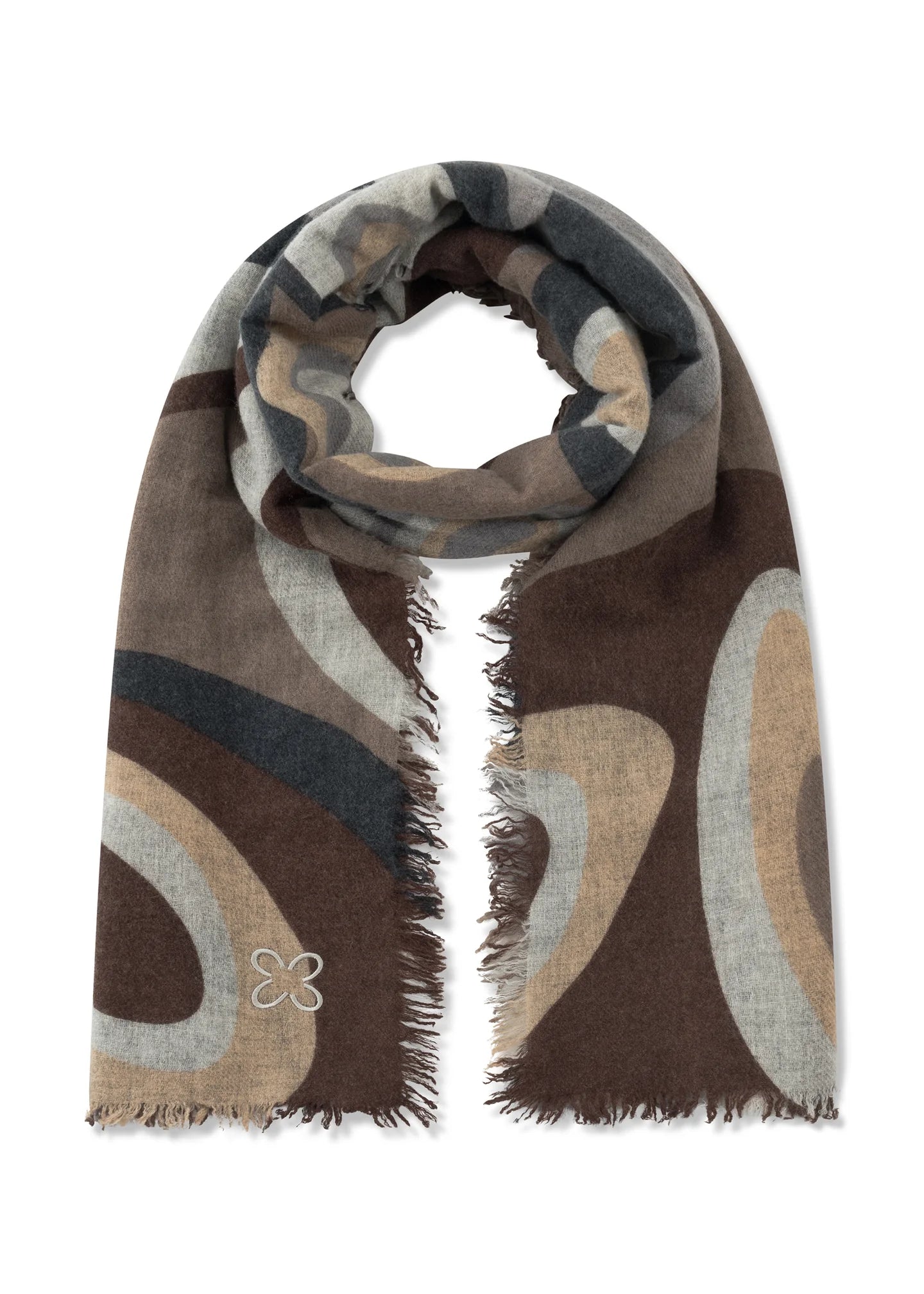 Sciarpa in lana e cashmere con stampa a bolle - Marrone, Azzurro o Rosso