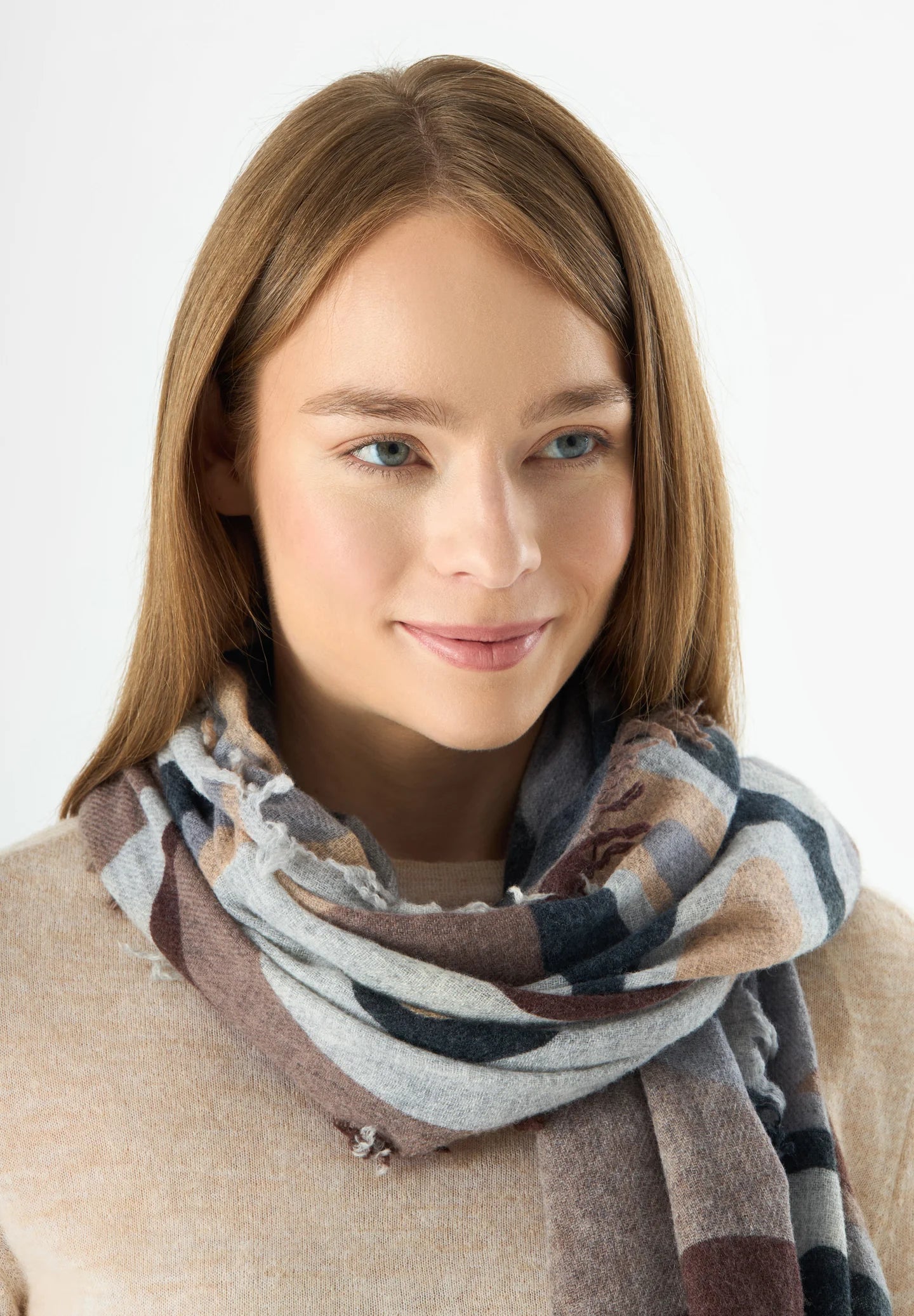 Sciarpa in lana e cashmere con stampa a bolle - Marrone, Azzurro o Rosso