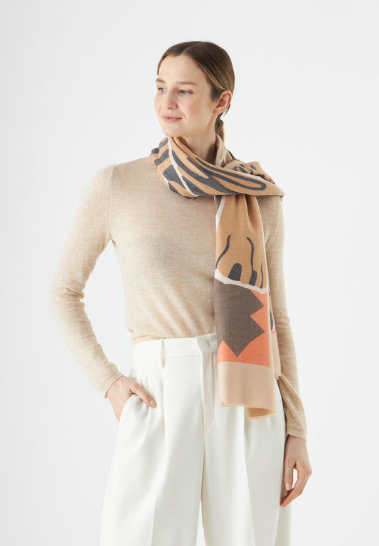 Sciarpa morbida con grande motivo a tigre in beige
