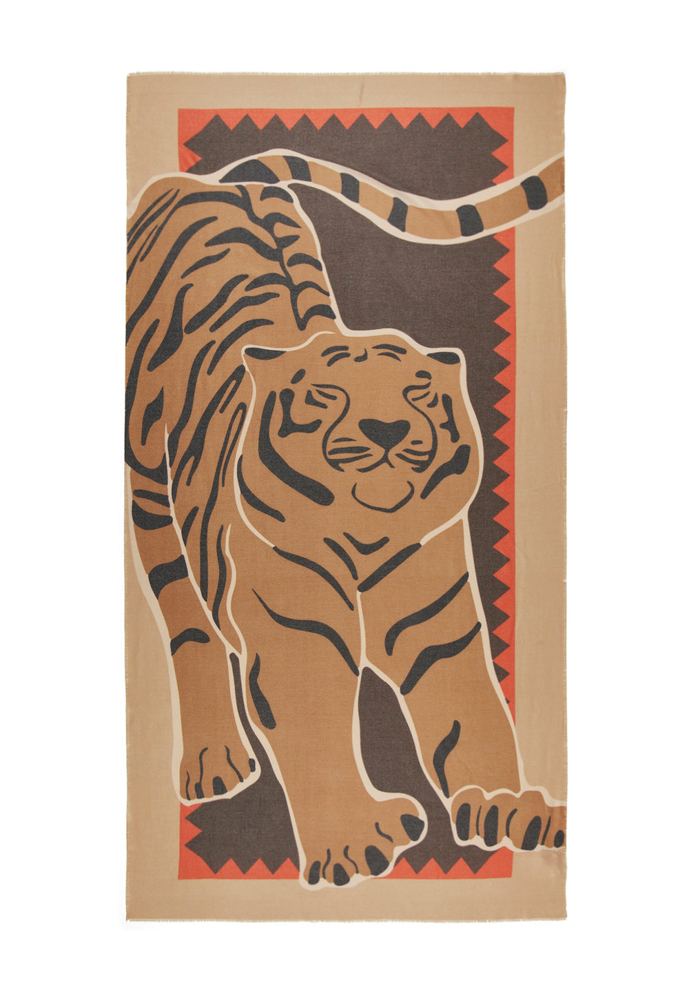 Sciarpa morbida con grande motivo a tigre in beige
