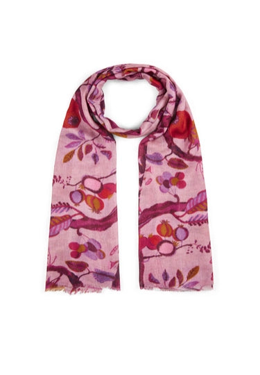 Sciarpa in lana e modal con motivo decorativo ad albero in rosa o celeste