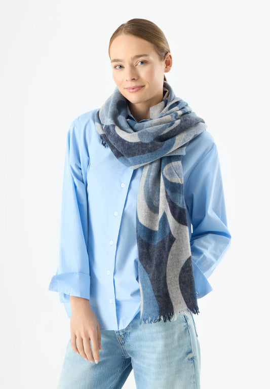 Sciarpa in lana e cashmere con stampa a bolle - Marrone, Azzurro o Rosso