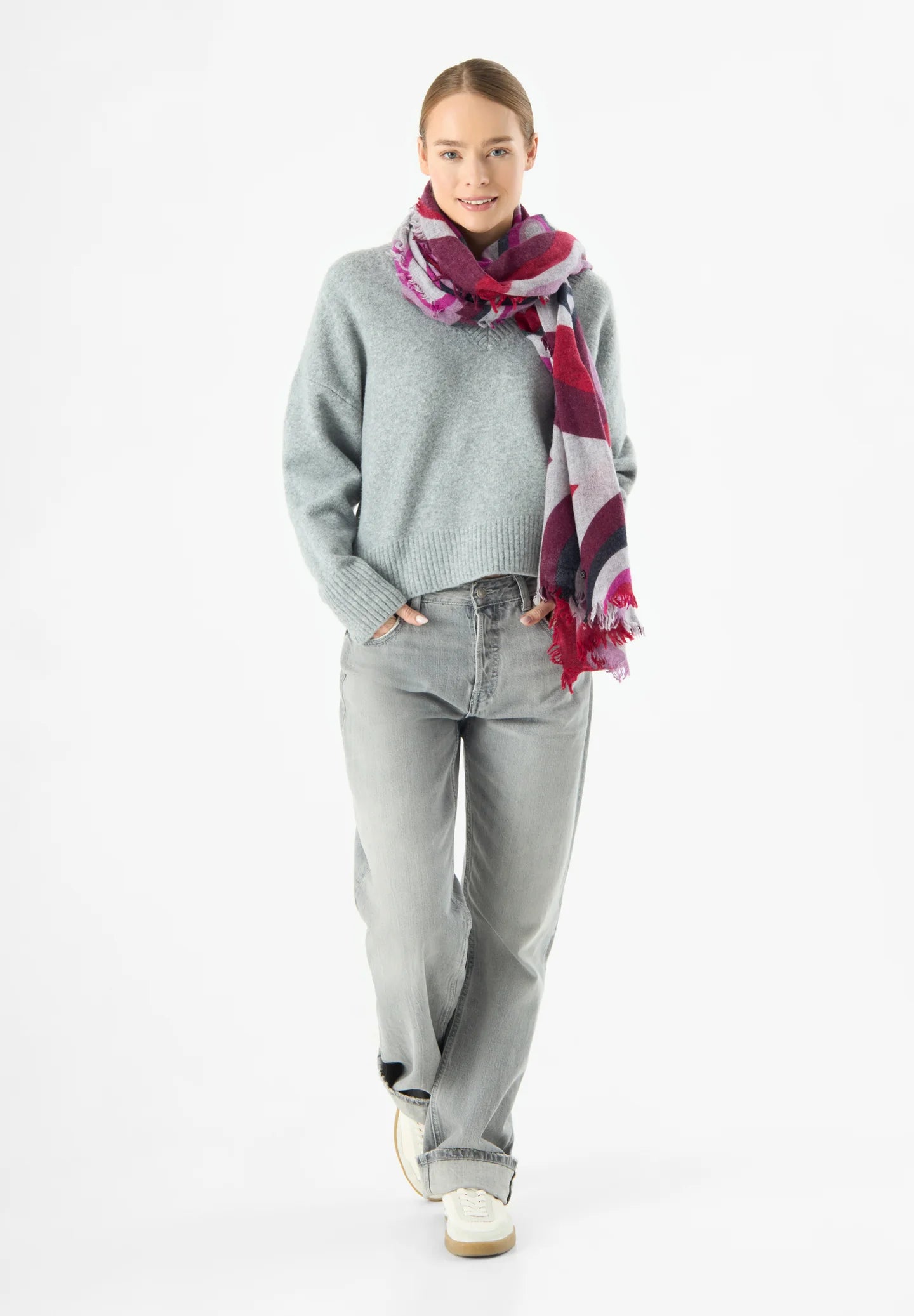 Sciarpa in lana e cashmere con stampa a bolle - Marrone, Azzurro o Rosso