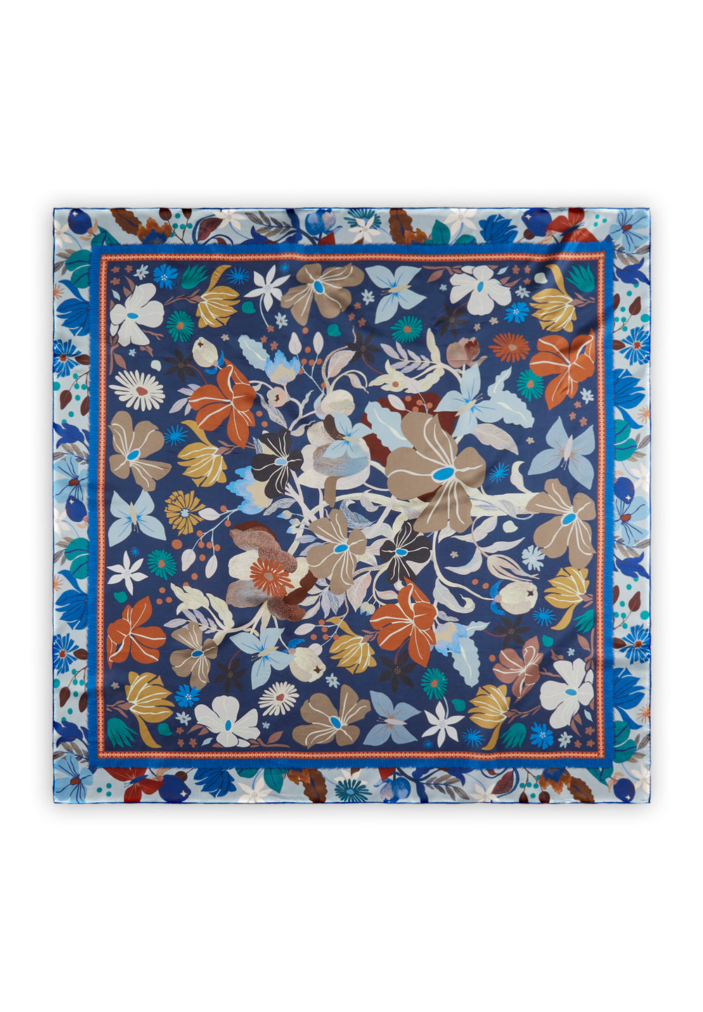 Foulard in seta con motivo floreale in blu