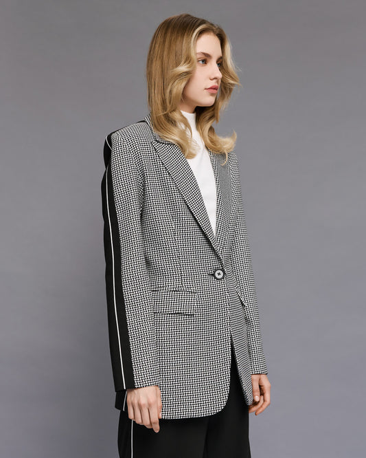 Giacca a Blazer pied-de-poule con dettagli piping