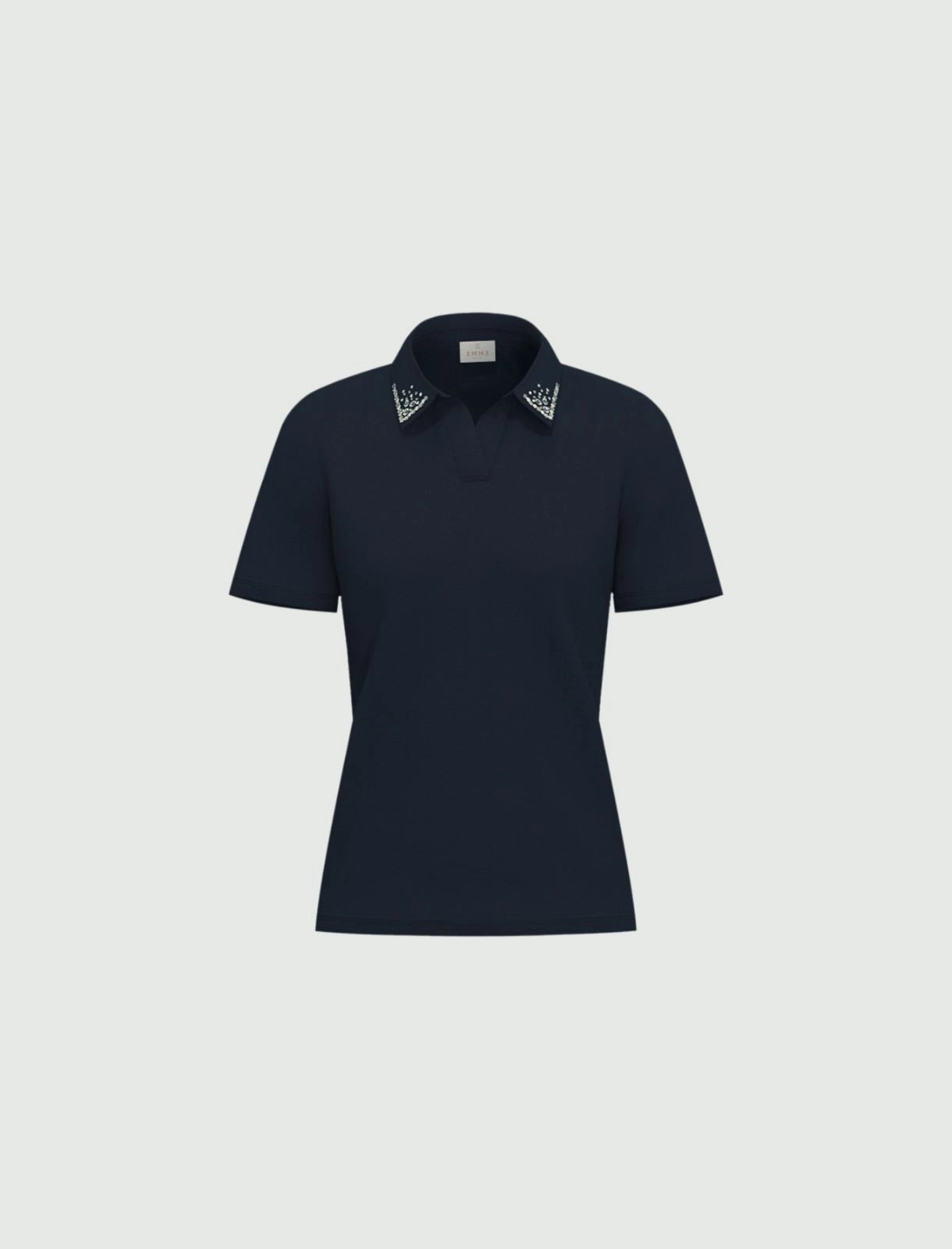 Maglietta a Polo con Perle e Cristalli - Bianco Latte o Blu