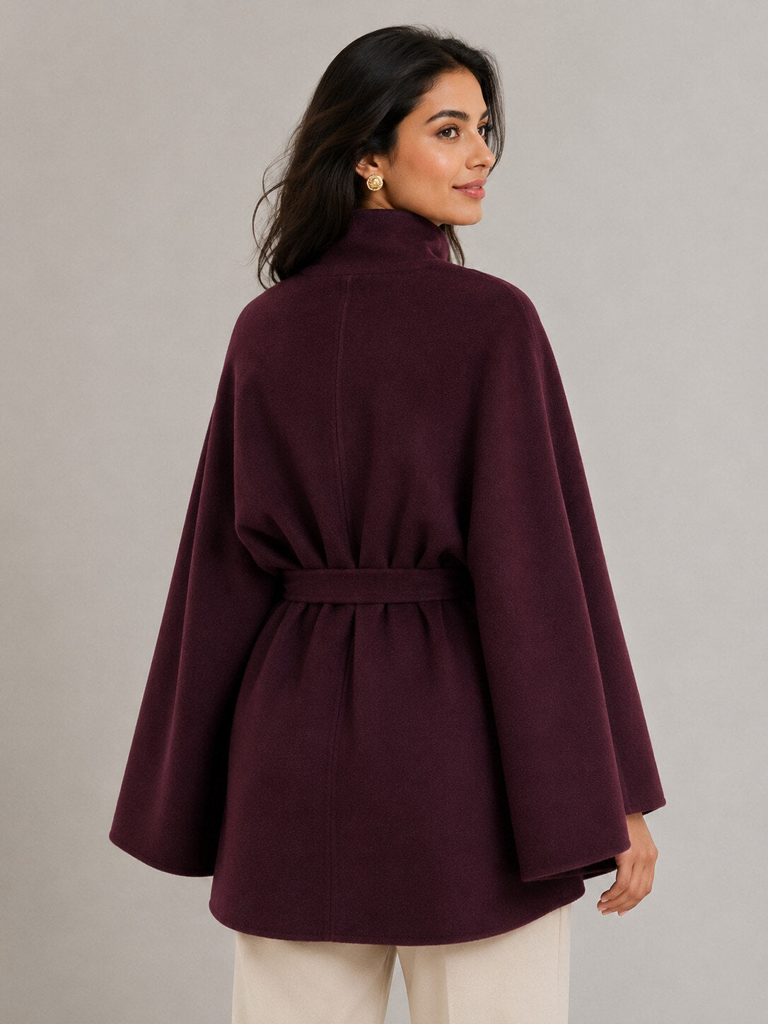 Mantella in Maglia con Cintura - Bordeaux, Marrone, Nera
