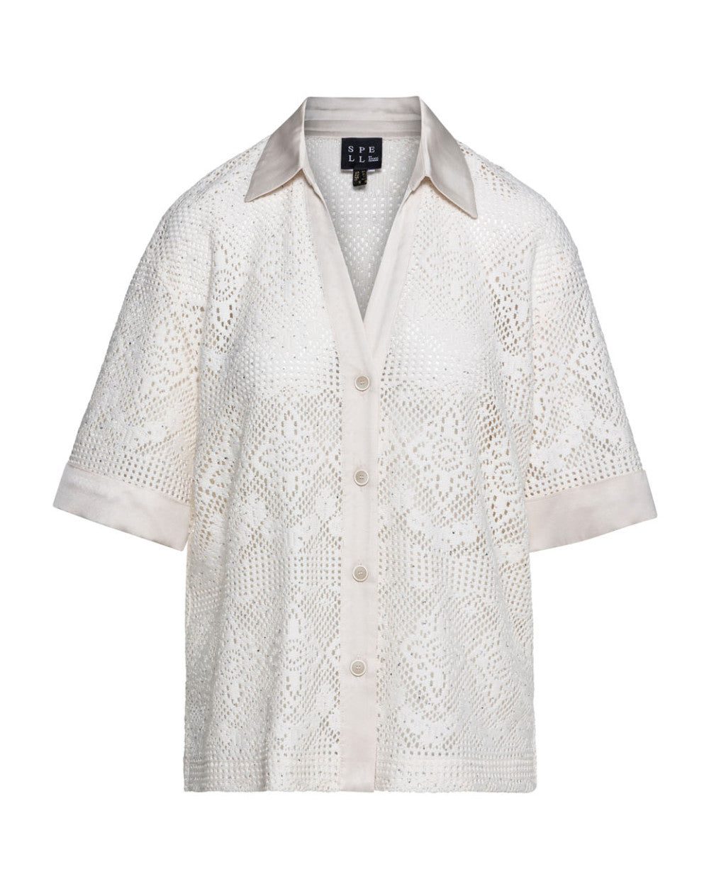 Crochet lace shirt with satin details
