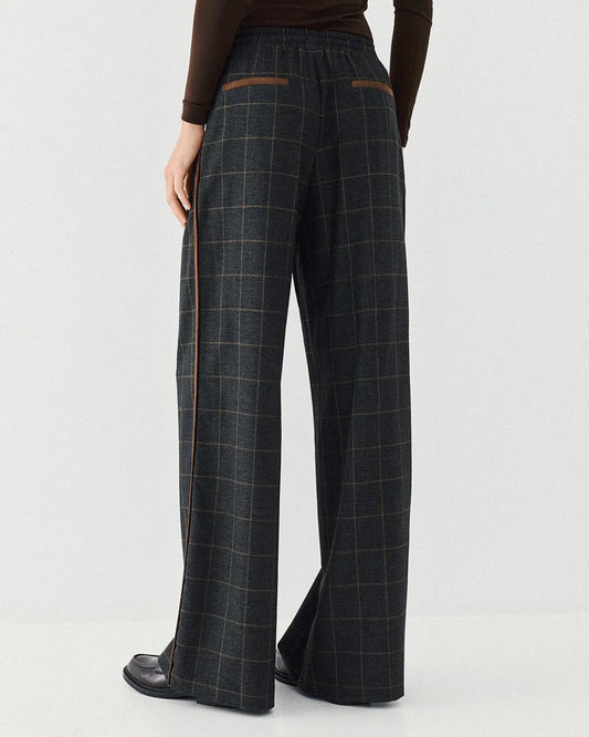 Pantaloni con Motivo Finestrato ed Elastico in Vita