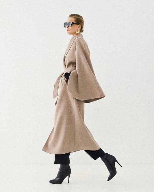 Cappotto a Vestaglia con Bottone, Maniche Ampie e Cintura