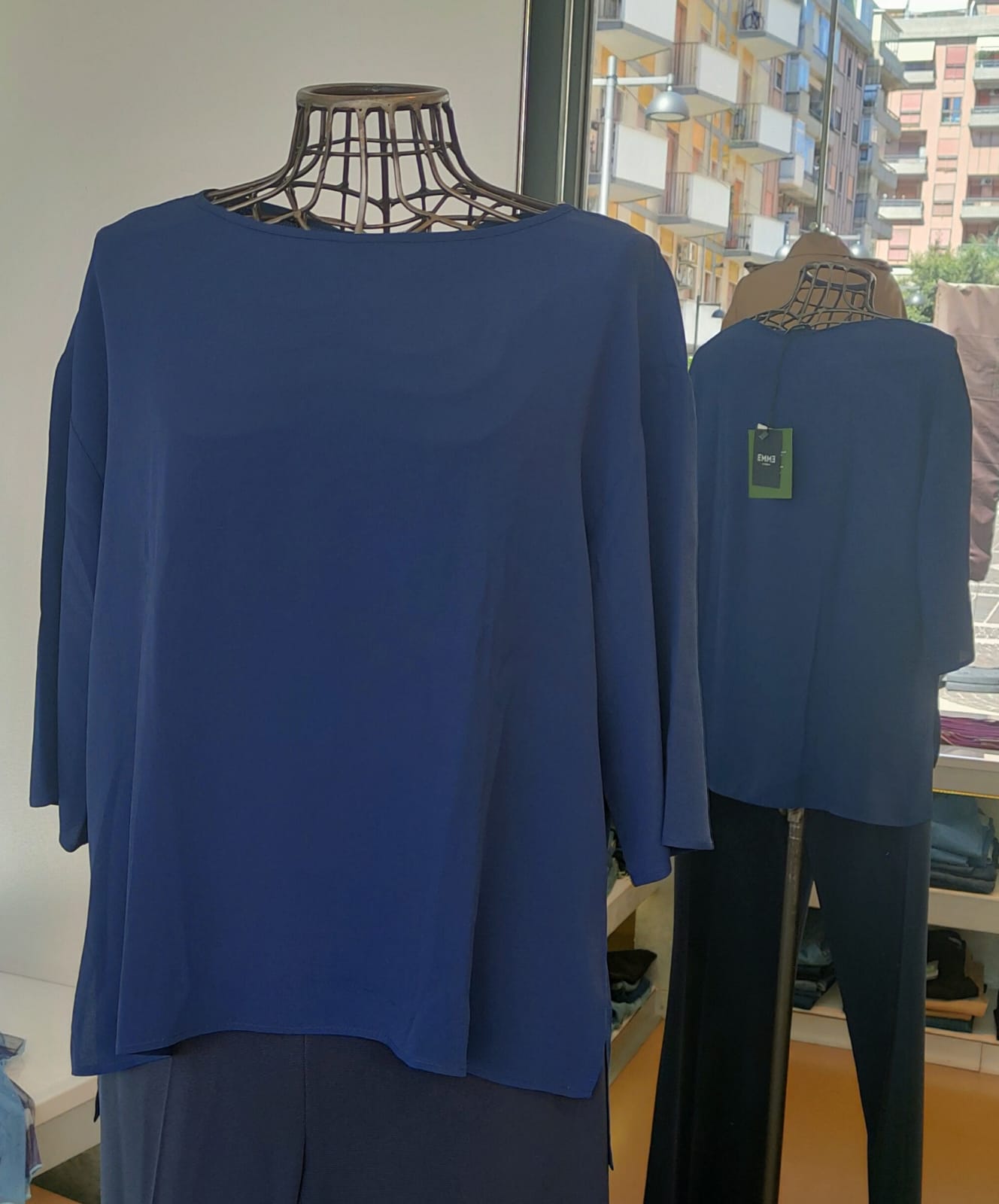 Blusa in misto seta con maniche a 3/4