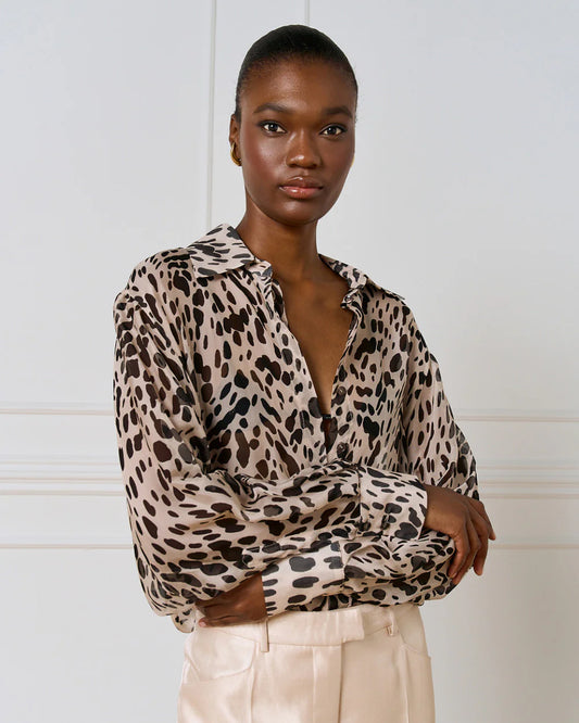 Camicia a maniche lunghe in stampa leopardo
