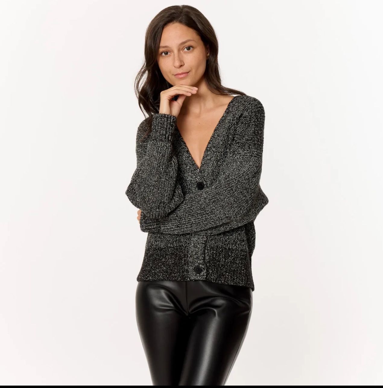 Cardigan in Maglia Melange Nero