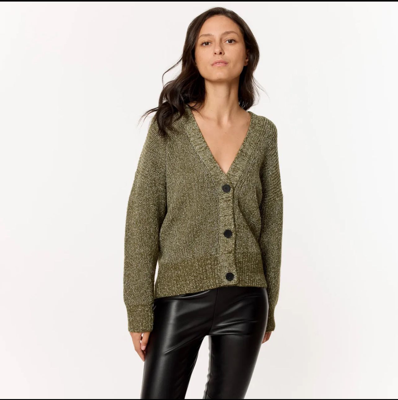Cardigan in Maglia Melange Verde Militare