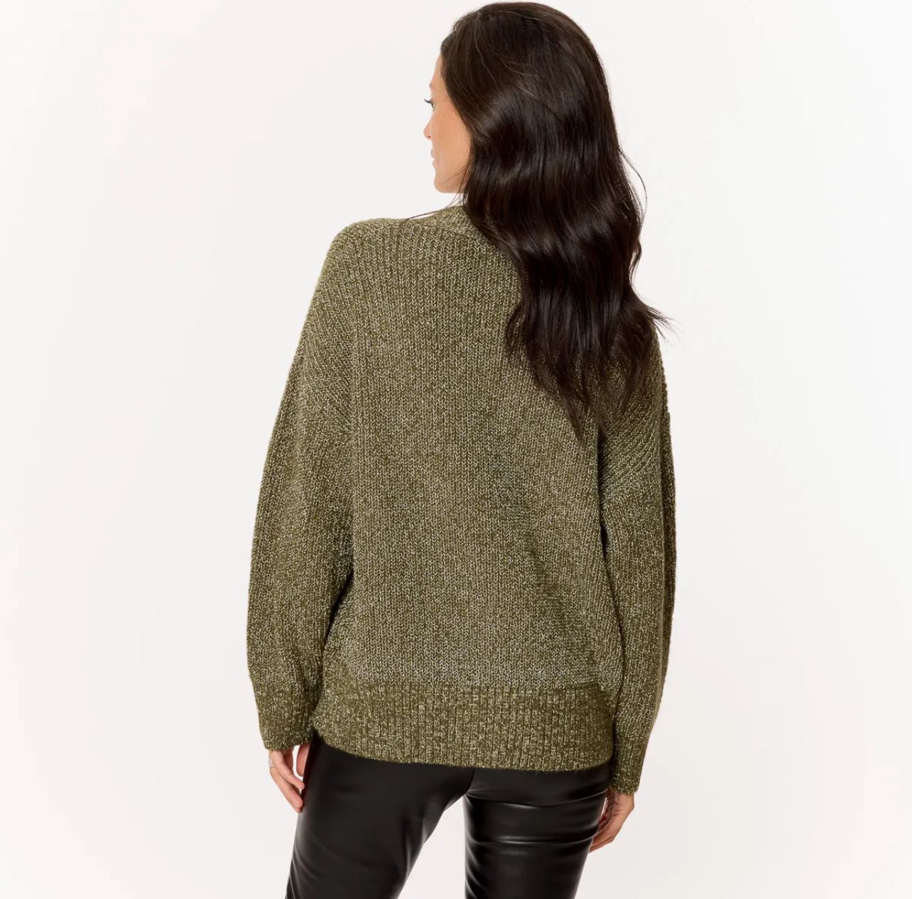 Cardigan in Maglia Melange Verde Militare