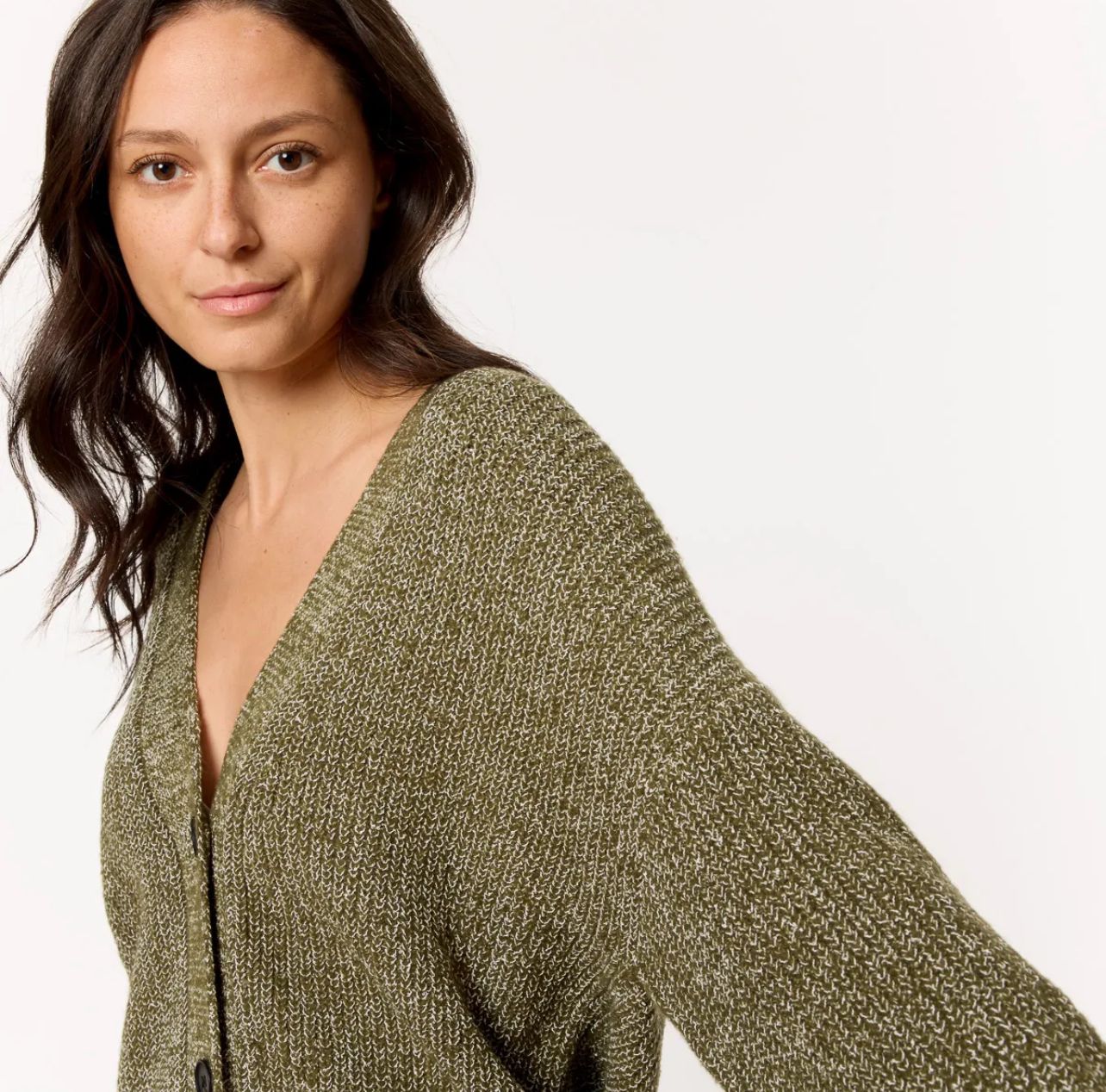 Cardigan in Maglia Melange Verde Militare