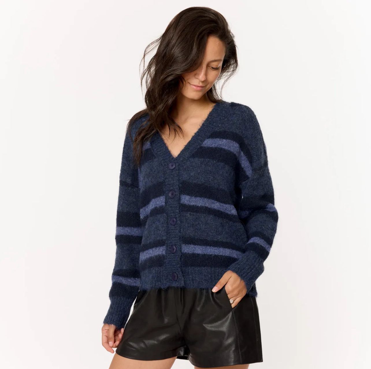 Cardigan in Maglia a Righe nei Toni del Blu