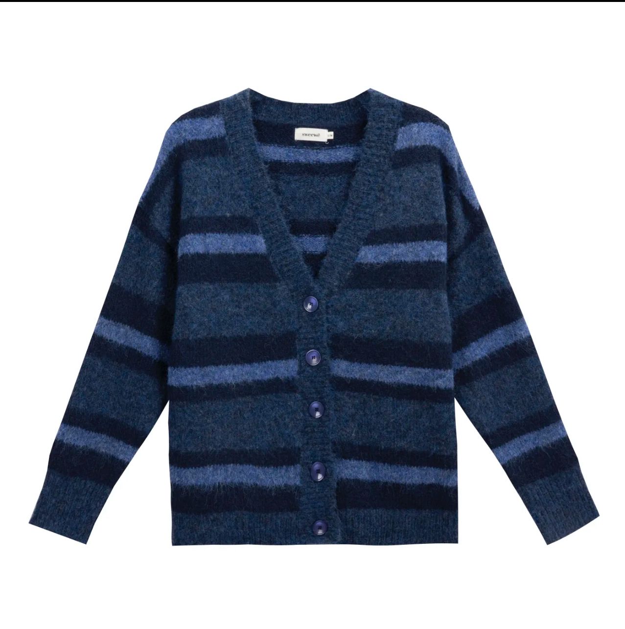 Cardigan in Maglia a Righe nei Toni del Blu