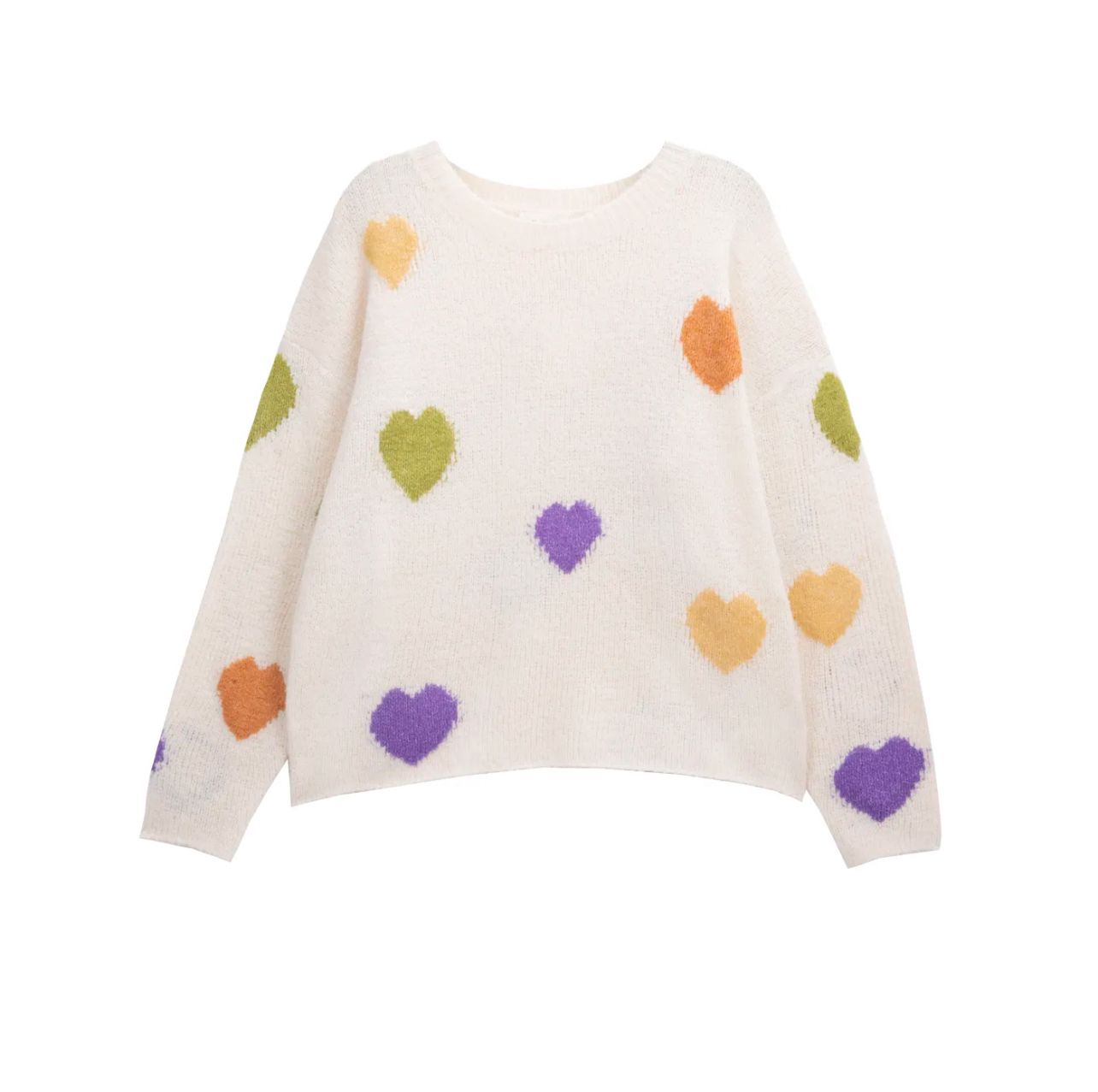 Maglia a girocollo oversize panna con cuori
