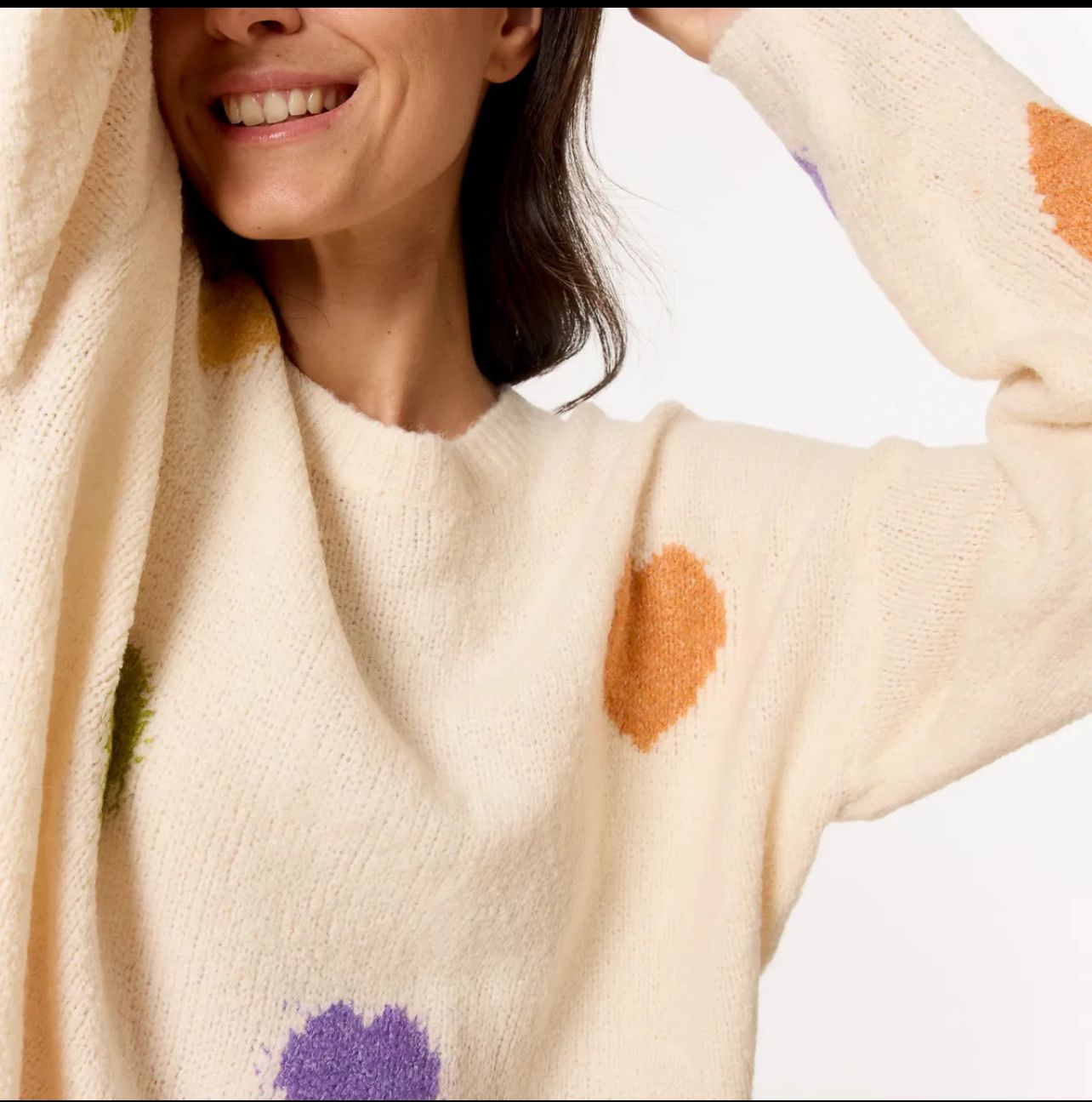 Maglia a girocollo oversize panna con cuori