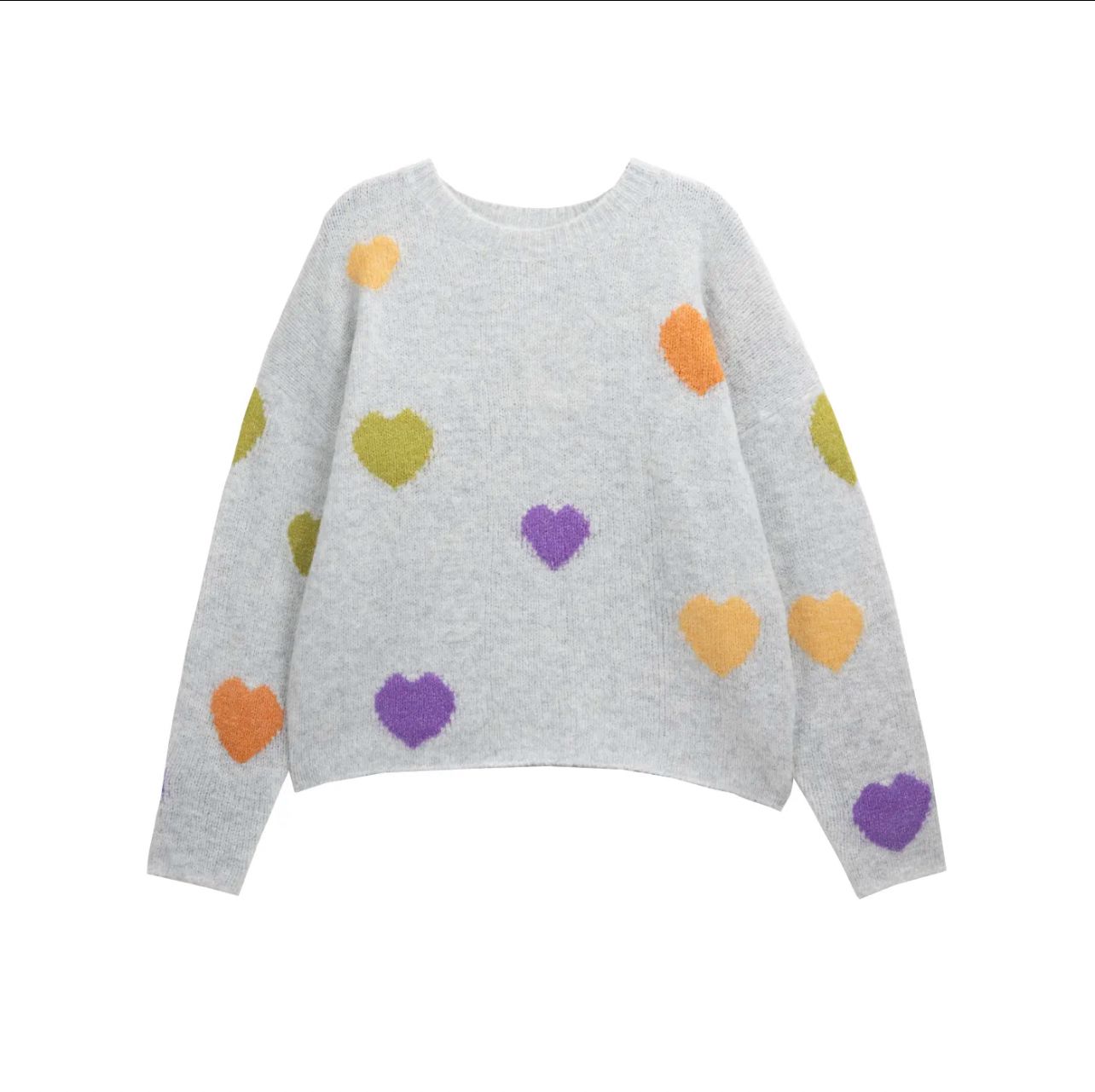 Maglia a girocollo oversize grigio perla con cuori