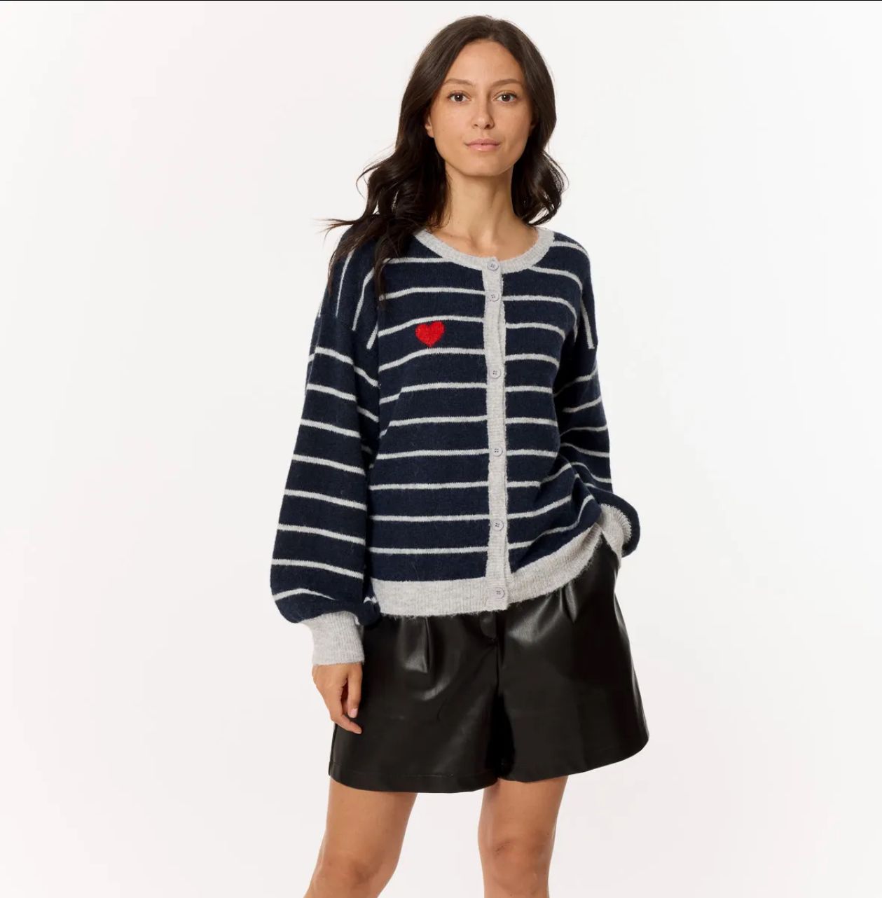 Cardigan in maglia a righe blu e grigio
