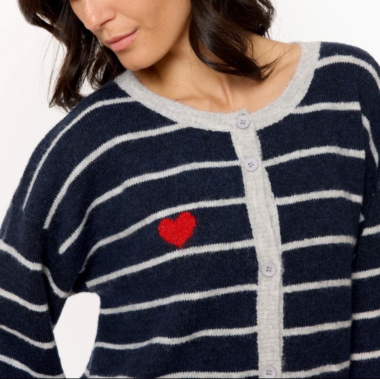 Cardigan in maglia a righe blu e grigio