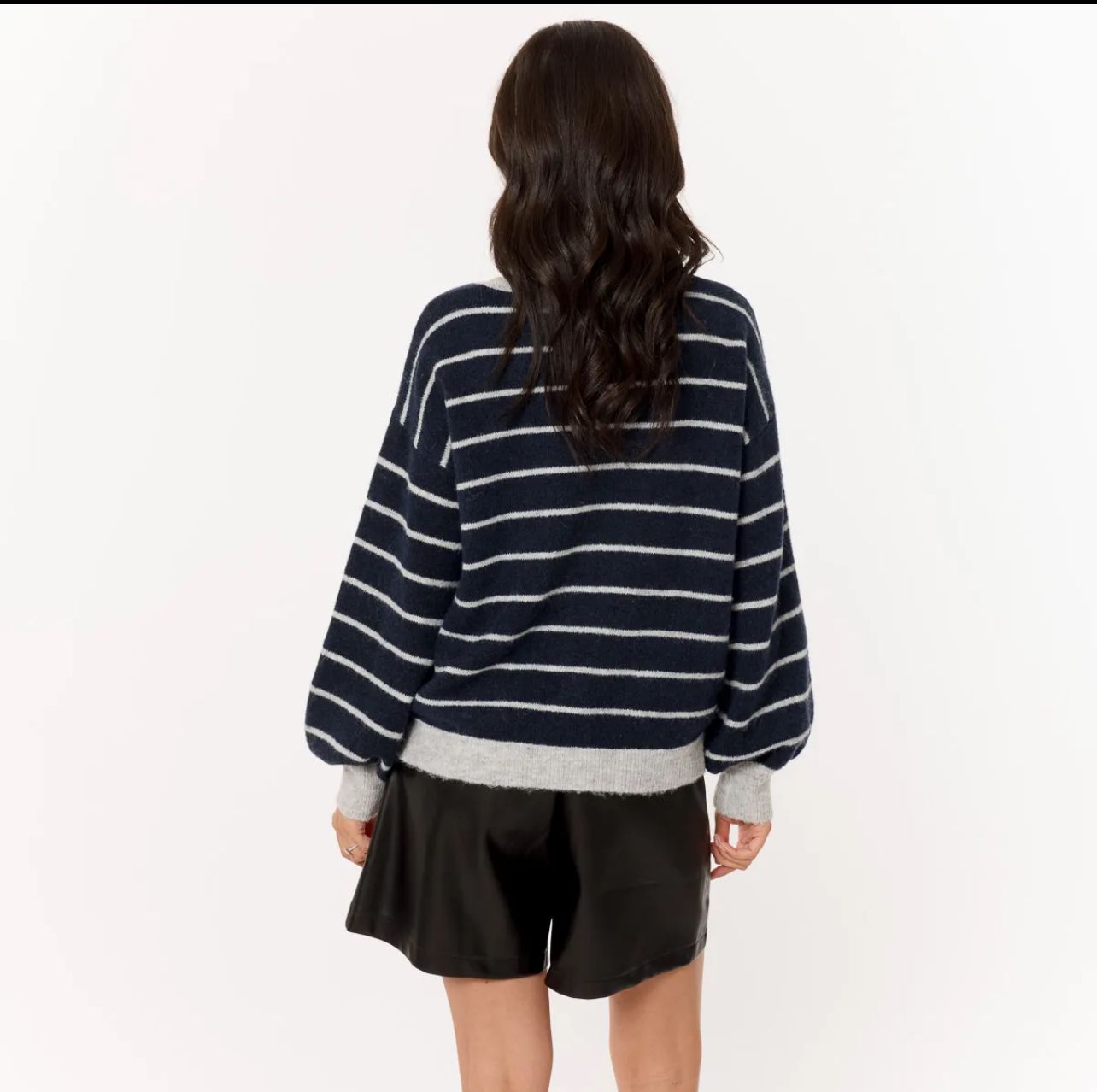 Cardigan in maglia a righe blu e grigio
