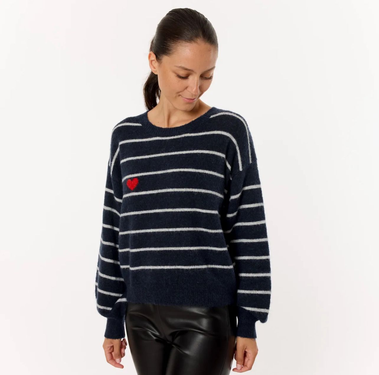 Maglia a righe blu e grigio perla