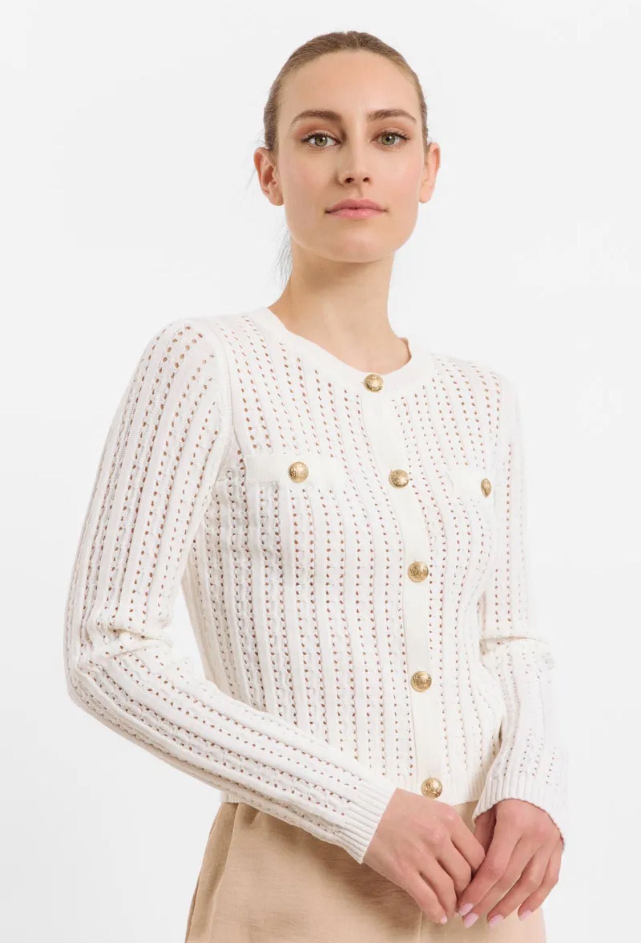 Cardigan traforato stile Chanel- colore panna