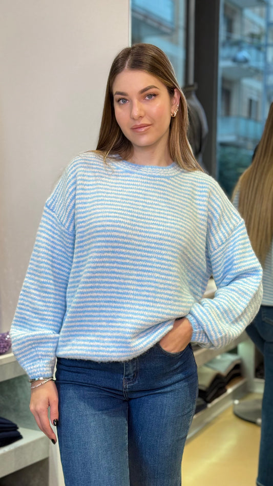 Maglione a Righe Bianco e Celeste