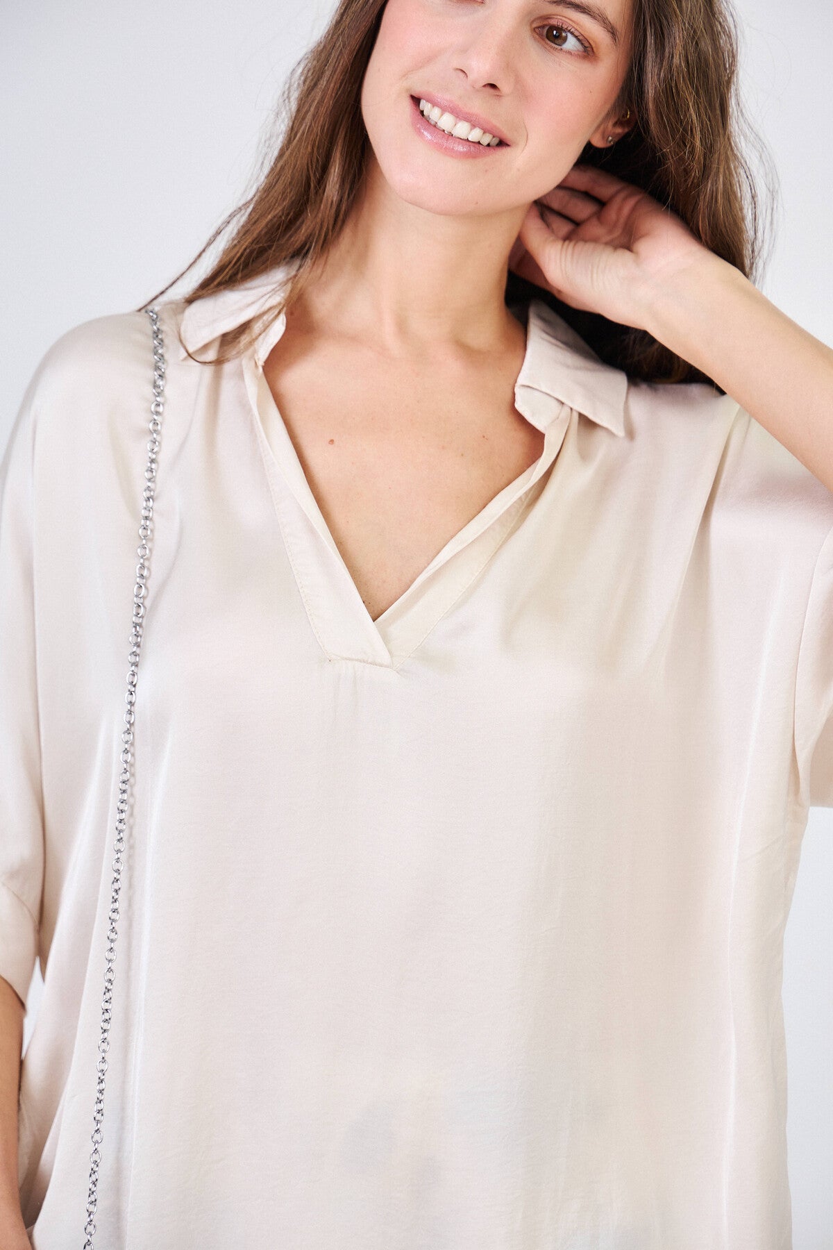 Blusa oversize in misto seta