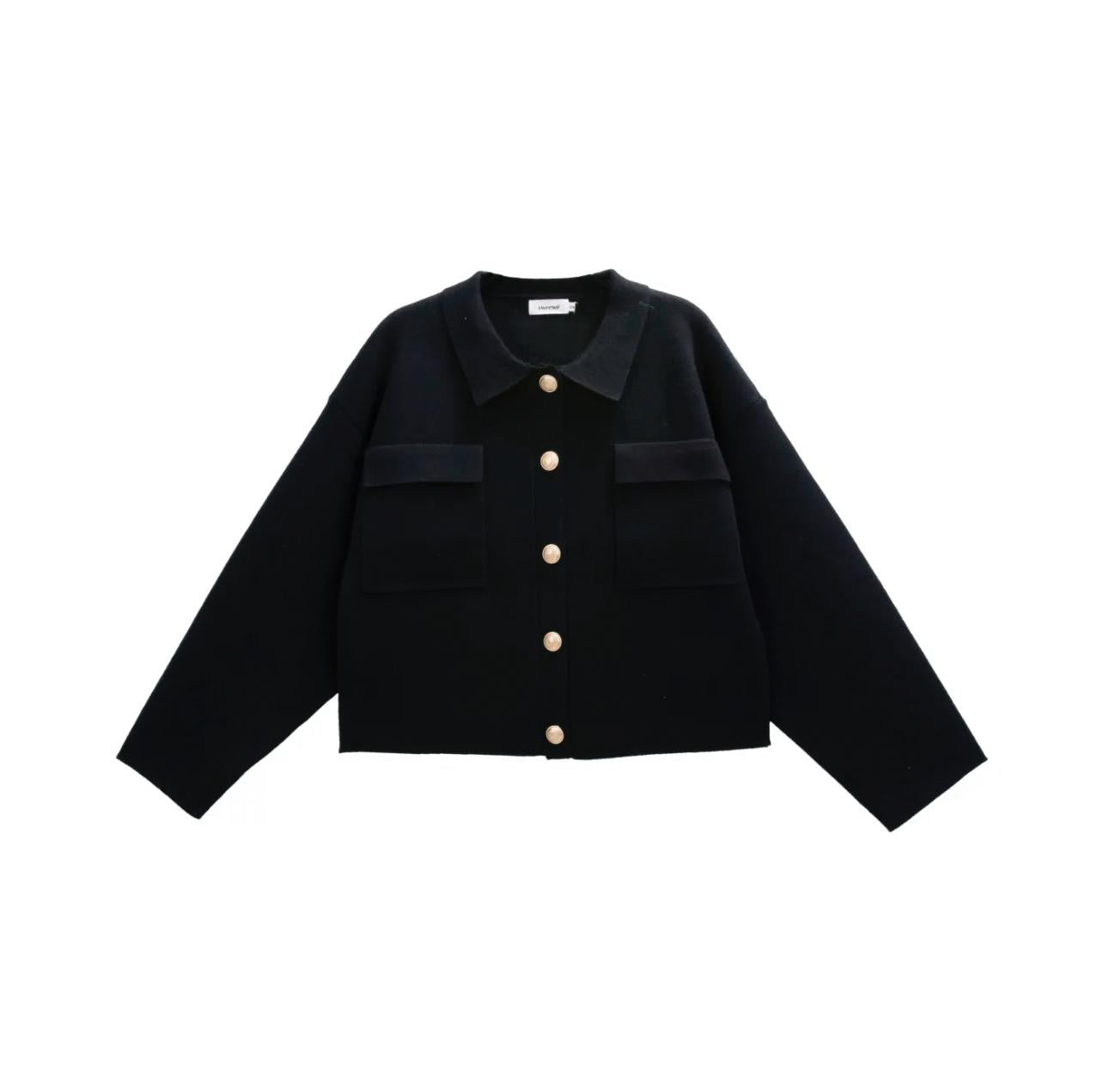Cardigan in Maglia Avorio o Nero a Giacca con Bottoni Oro