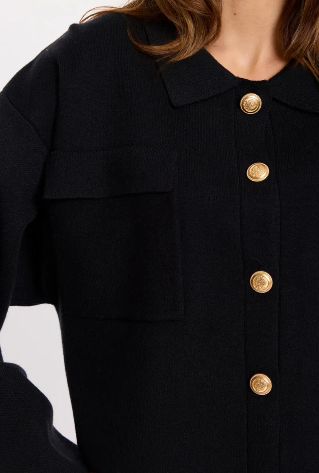 Cardigan in Maglia Avorio o Nero a Giacca con Bottoni Oro