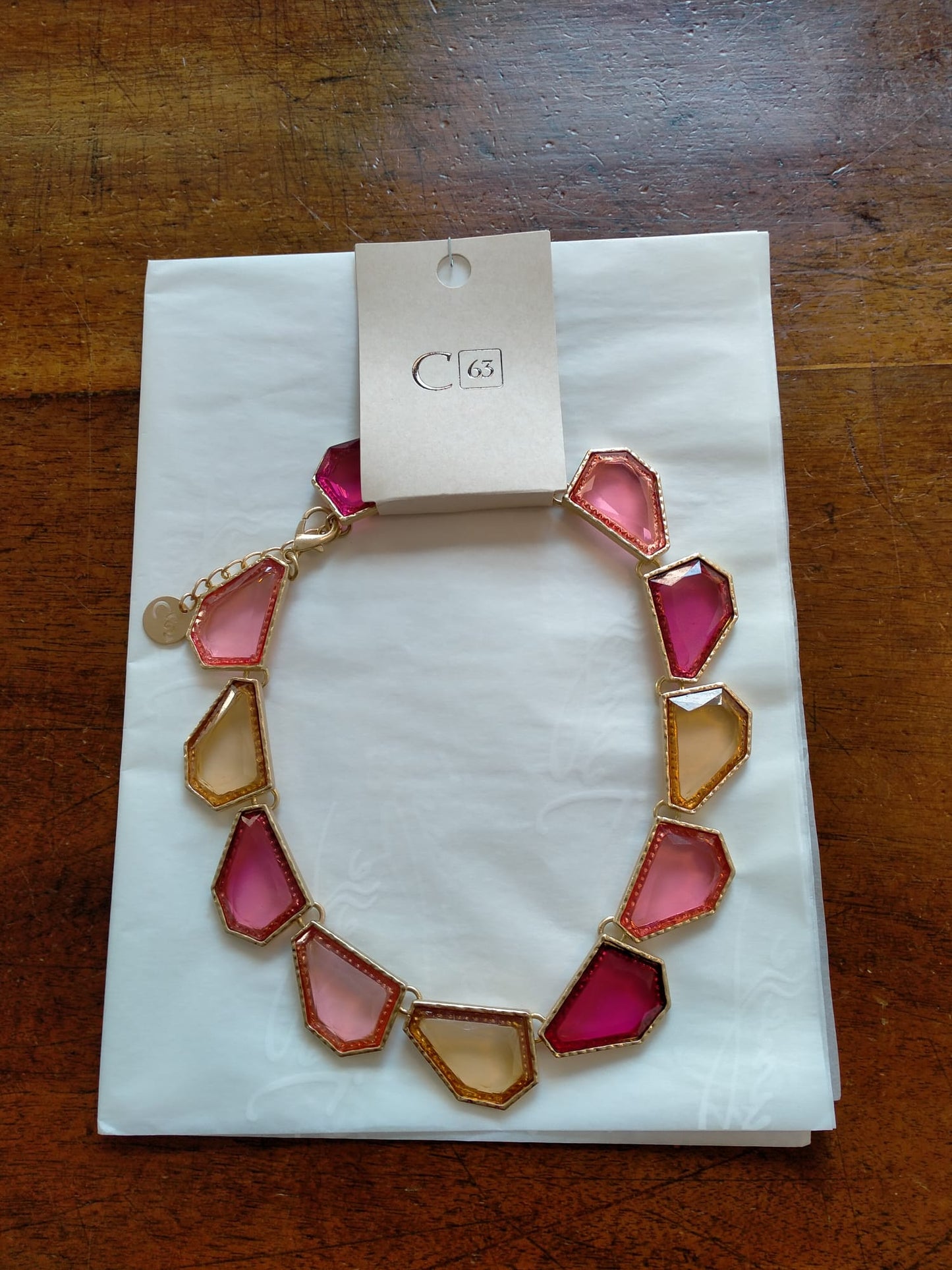 Necklace with colored stones - Blue, Green, or Pink orange