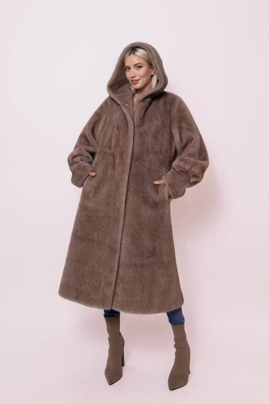 Parka lungo in pelliccia finta: Marrone, Tortora o Nero