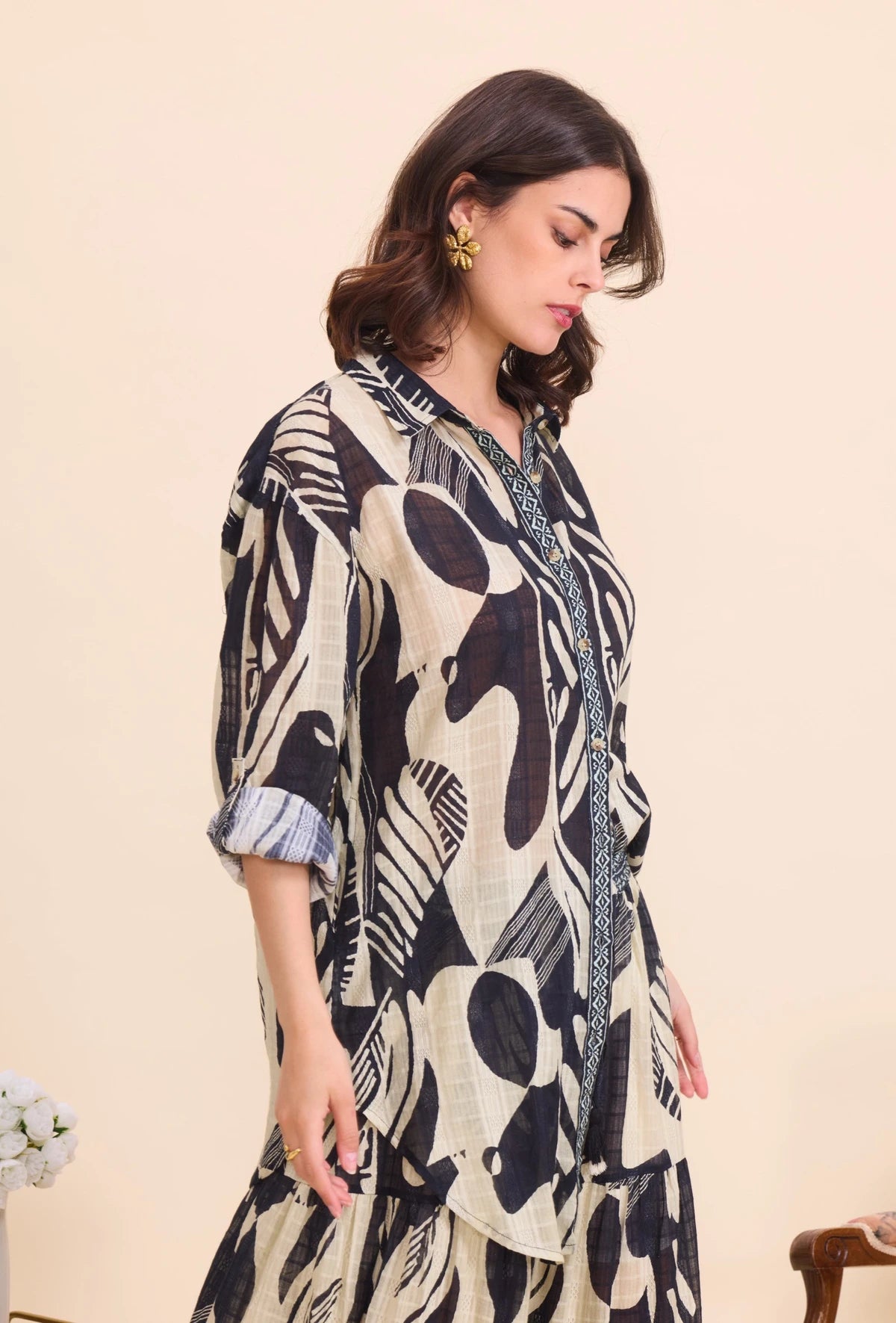Camicia lunga in cotone stampato