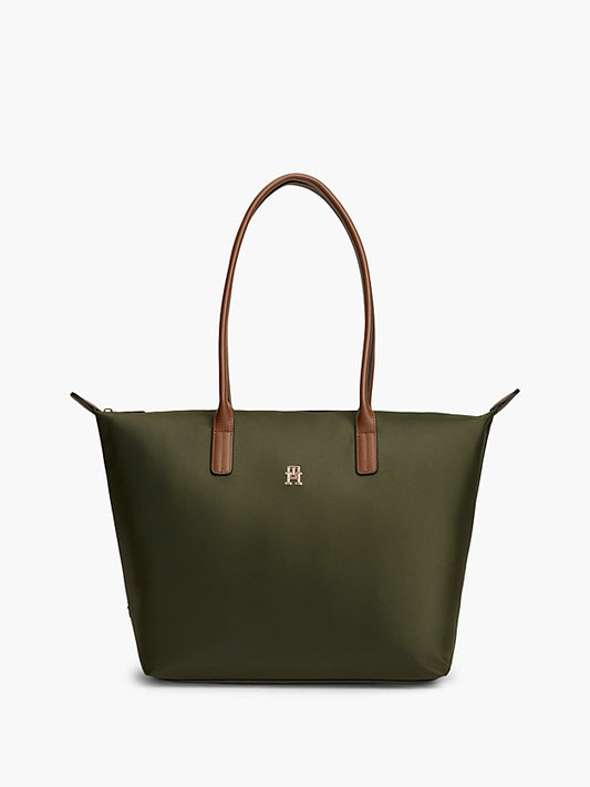 Borsa Shopper in Nylon di Medie Dimensioni. Marrone, Verde Militare