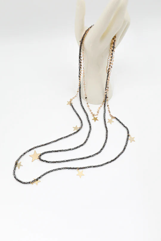 3-strand necklace with stars - Champagne, Grey, Black