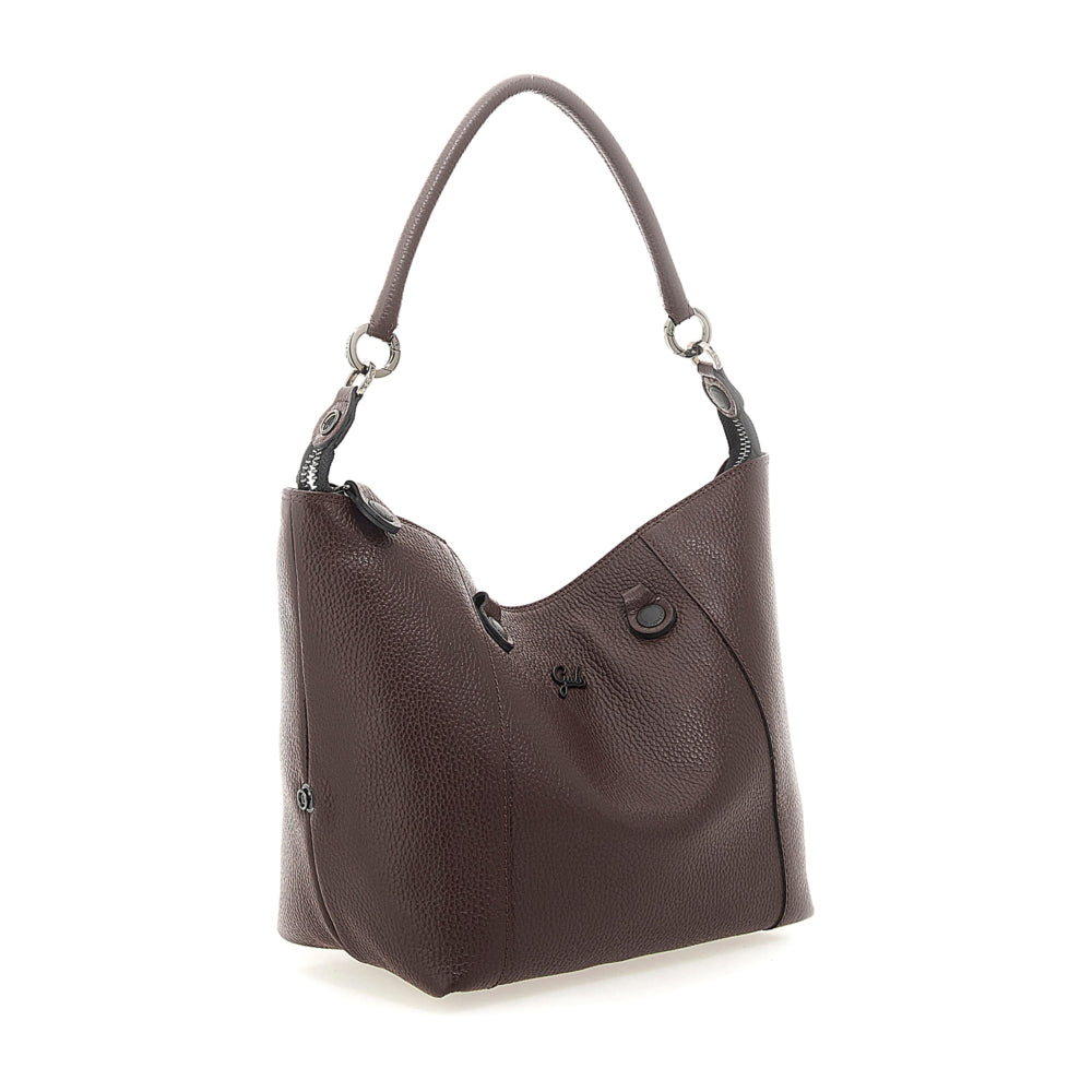Borsa Shopper Media Trasformabile in Pelle Martellata - Marrone, Nero, Magenta, Verde
