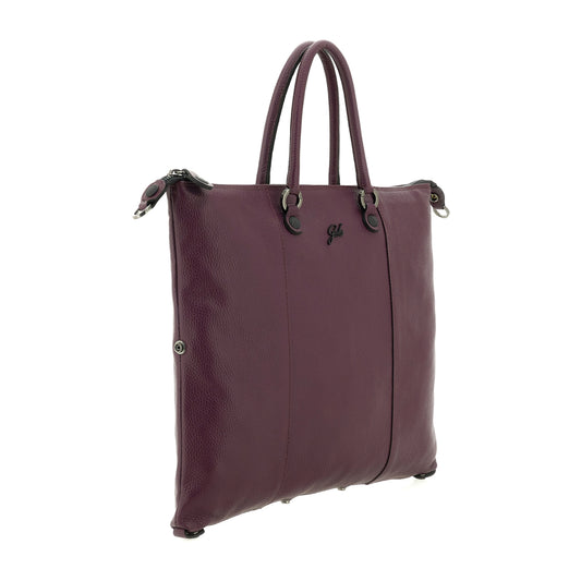 Borsa Shopper Trasformabile Large in Pelle di Vitello Martellato - Magenta