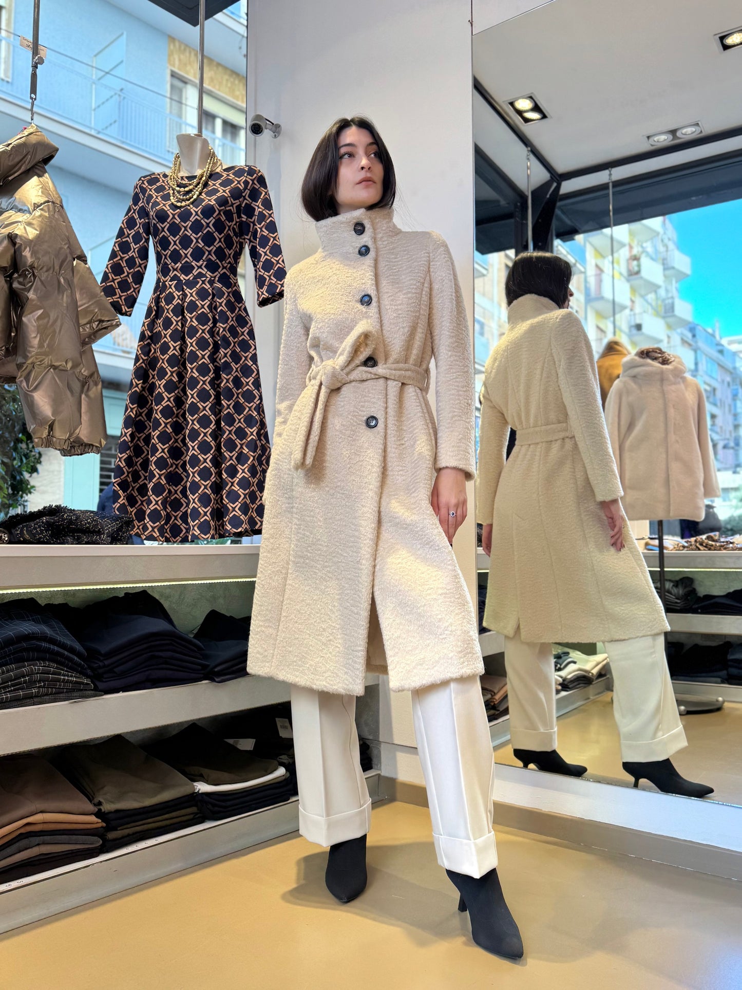 Cappotto in tessuto effetto astrakan