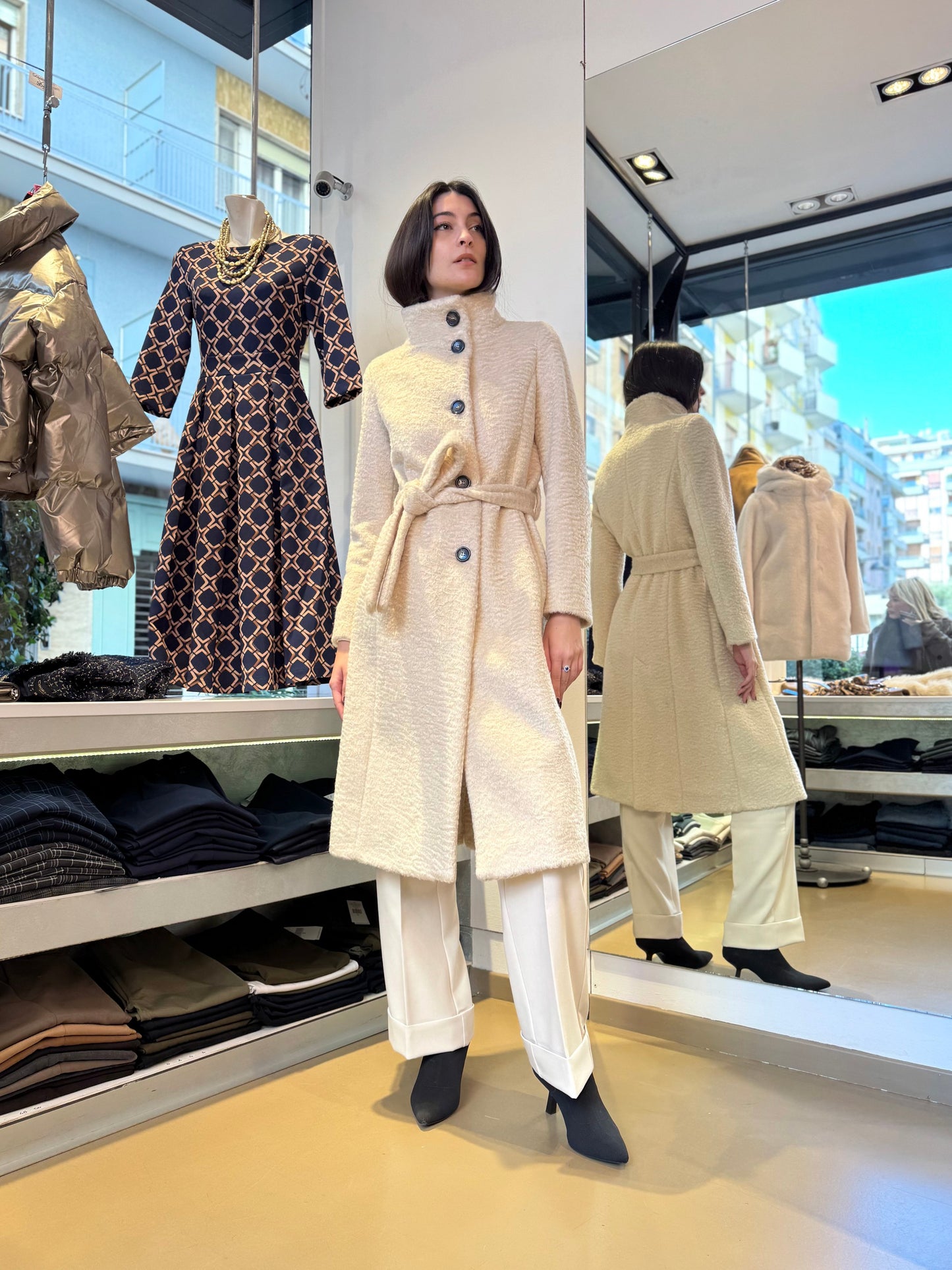 Cappotto in tessuto effetto astrakan
